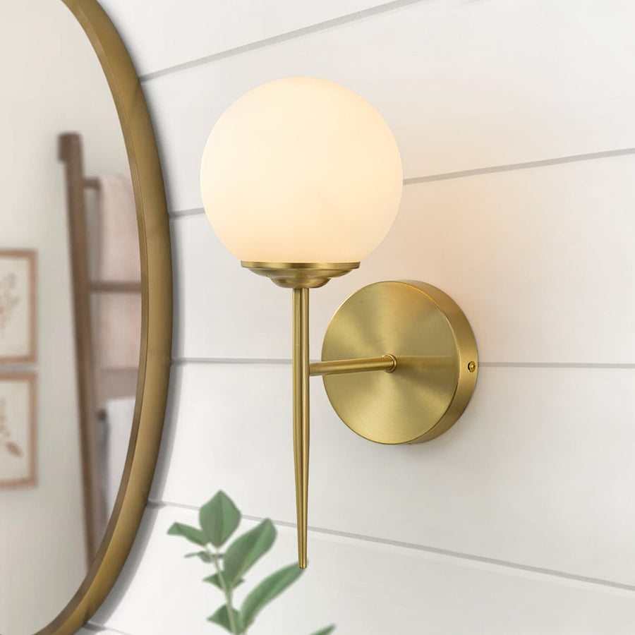 Farmhouze Light-Modern Brass 1-Light Frosted Glass Globe Wall Sconce-Wall Sconce-1-Light-Brass (Pre-Order)