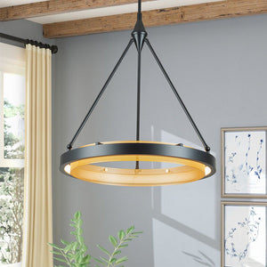 Farmhouze Light-Modern Dimmable LED Round Wheel Chandelier-Pendant-3000K (Warm Light)-