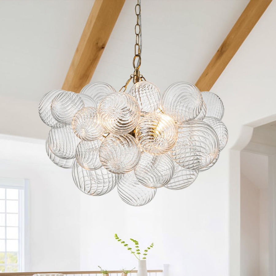 Farmhouze Light-Modern Luxe Swirled Glass Globe Bubble Chandelier-Chandelier-3-Light-Brass