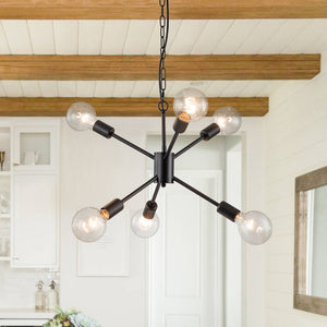 Farmhouze Light-Modern Mid-century 6-Light Sputnik Chandelier-Chandelier-Black-