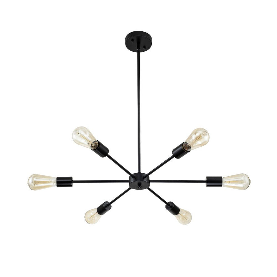 Farmhouze Light-Modern Mid-Century Linear Sputnik Pendant Light-Chandelier-Black-6-Light