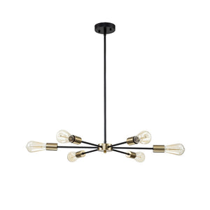 Farmhouze Light-Modern Mid-Century Linear Sputnik Pendant Light-Chandelier-Black-6-Light