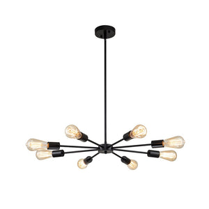 Farmhouze Light-Modern Mid-Century Linear Sputnik Pendant Light-Chandelier-Black-6-Light