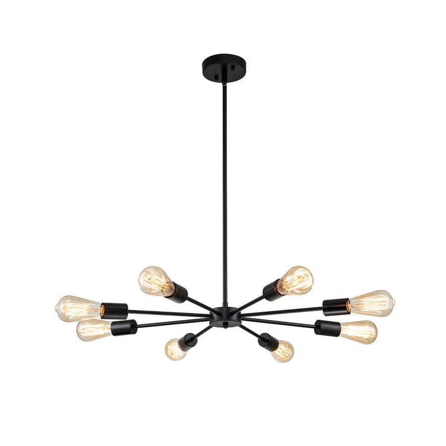 Farmhouze Light-Modern Mid-Century Linear Sputnik Pendant Light-Chandelier-Black-6-Light