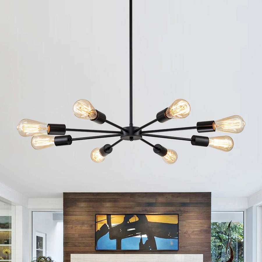 Farmhouze Light-Modern Mid-Century Linear Sputnik Pendant Light-Chandelier-Black-8-Light