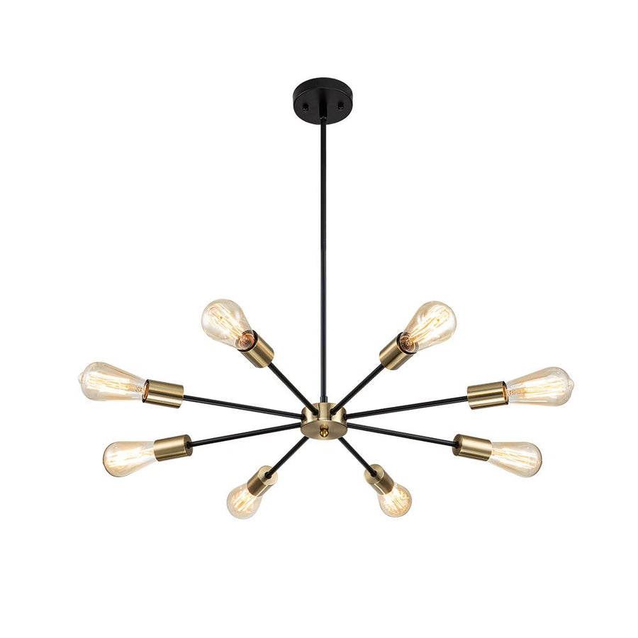 Farmhouze Light-Modern Mid-Century Linear Sputnik Pendant Light-Chandelier-Black+Brass-6-Light