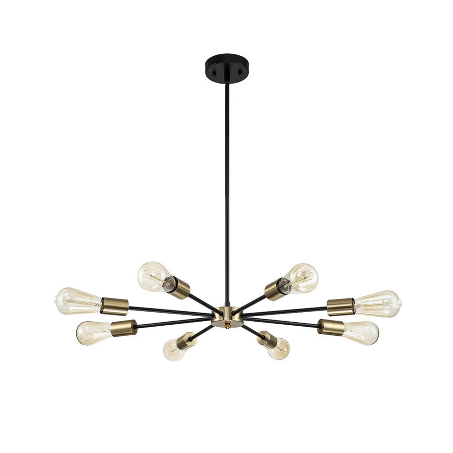 Farmhouze Light-Modern Mid-Century Linear Sputnik Pendant Light-Chandelier-Black+Brass-6-Light