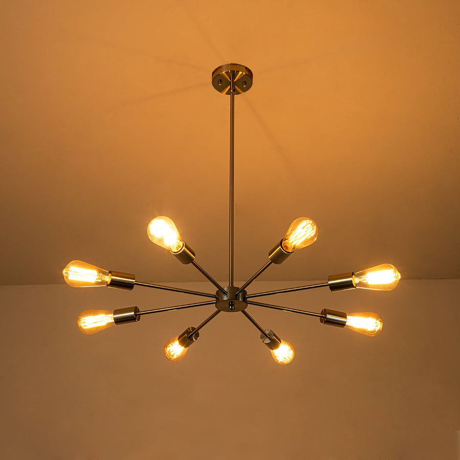 Farmhouze Light-Modern Mid-Century Linear Sputnik Pendant Light-Chandelier-Nickel-6-Light