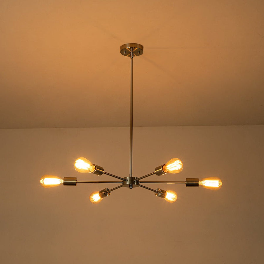 Farmhouze Light-Modern Mid-Century Linear Sputnik Pendant Light-Chandelier-Nickel-6-Light