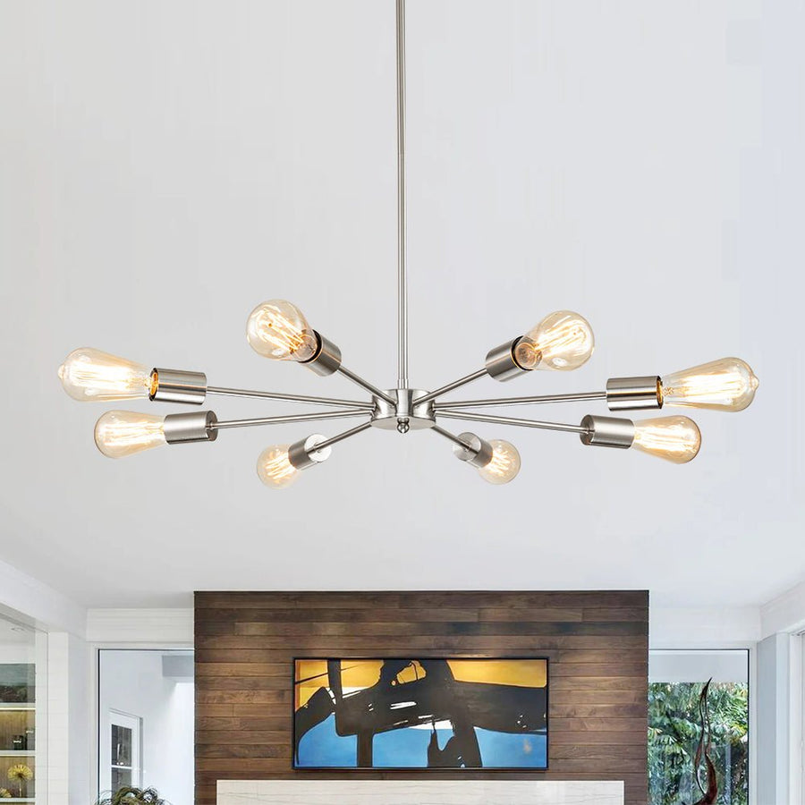 Farmhouze Light-Modern Mid-Century Linear Sputnik Pendant Light-Chandelier-Nickel-8-Light