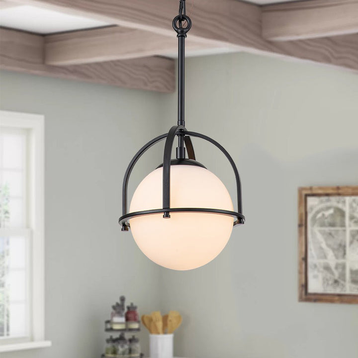 Farmhouze Light-Modern Vintage 1-Light Opal Glass Globe Pendant Light-Pendant-Black-