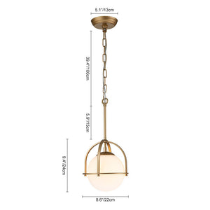 Farmhouze Light-Modern Vintage 1-Light Opal Glass Globe Pendant Light-Pendant-Brass-