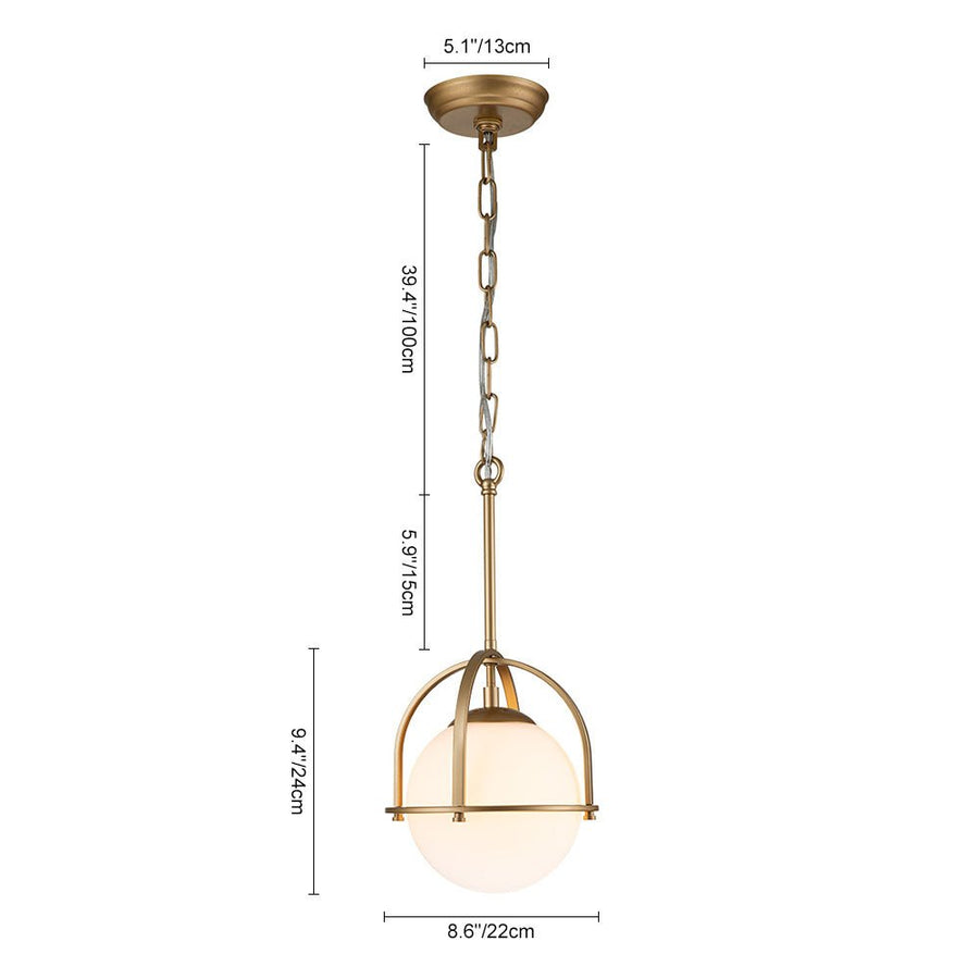 Farmhouze Light-Modern Vintage 1-Light Opal Glass Globe Pendant Light-Pendant-Brass-