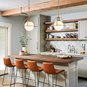 Farmhouze Light-Modern Vintage 1-Light Opal Glass Globe Pendant Light-Pendant-Brass-