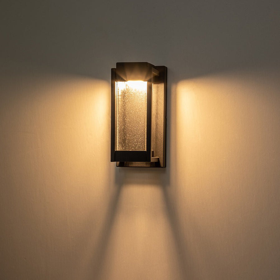 Farmhouze Light-Rectangle Seeded Glass Box LED Outdoor Wall Light-Wall Sconce-Black-