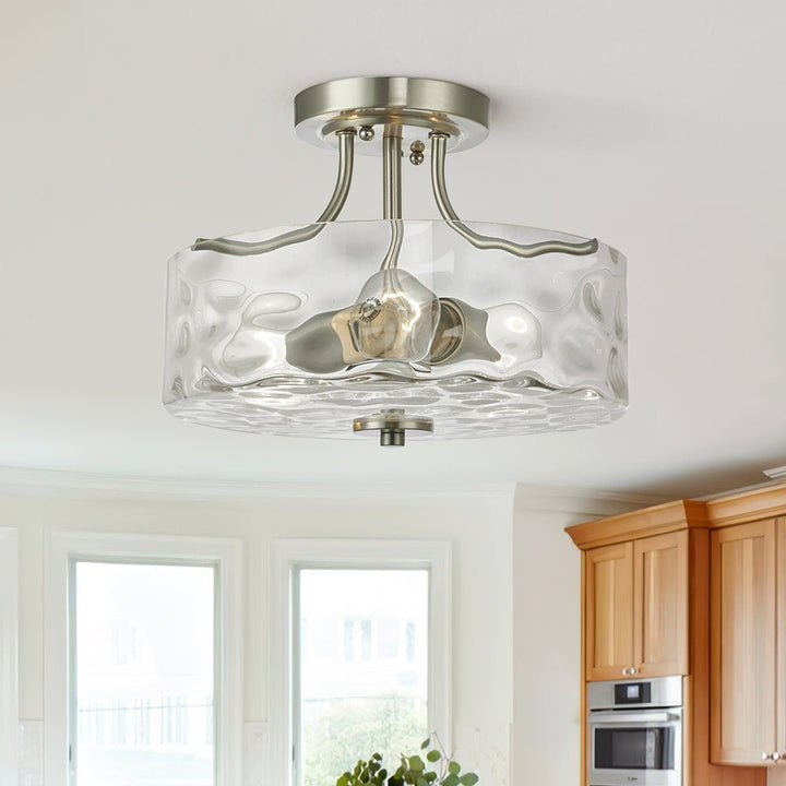 Farmhouze Light-Round Hammered Glass Semi Flush Mount-Ceiling Light--