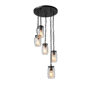 Farmhouze Light-Rustic 5-Light Mason Jar Pendant Light-Pendant--