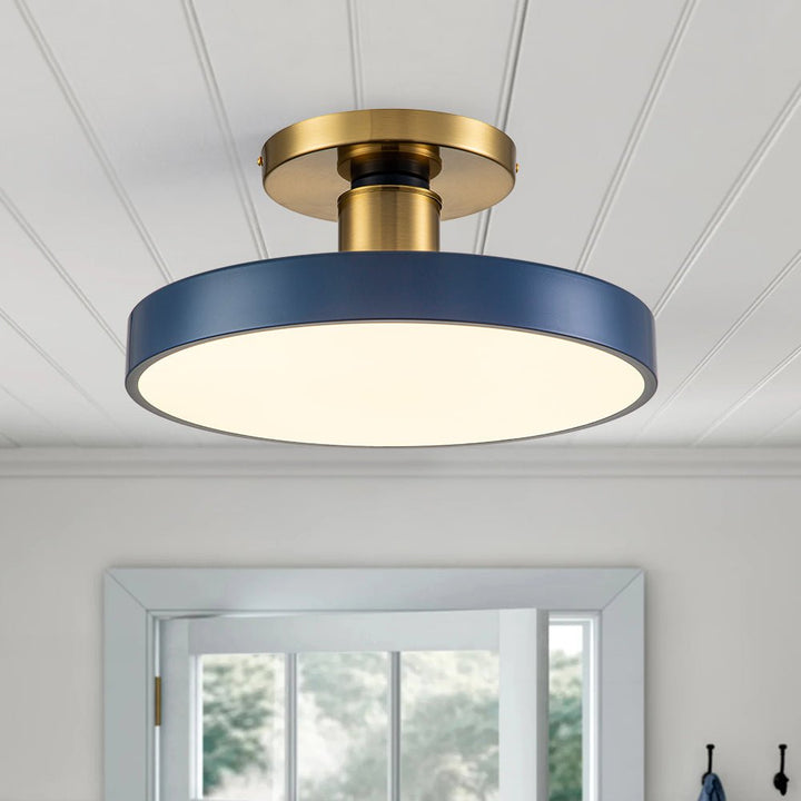 Farmhouze Light-Scandinavian Blue Round LED Semi Flush Mount Light-Ceiling Light-Blue-