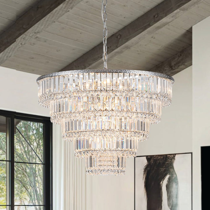 Farmhouze Light-Sparkle Chrome Tiered Tassel Crystal Chandelier-Chandelier-Chrome-