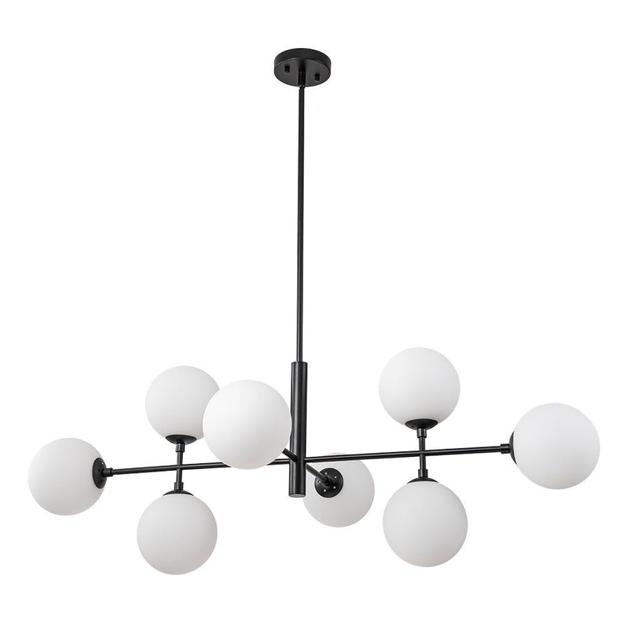 Farmhouze Light-Sputnik Opal Glass Globe Kitchen Island Pendant-Chandelier-8-Light-Black