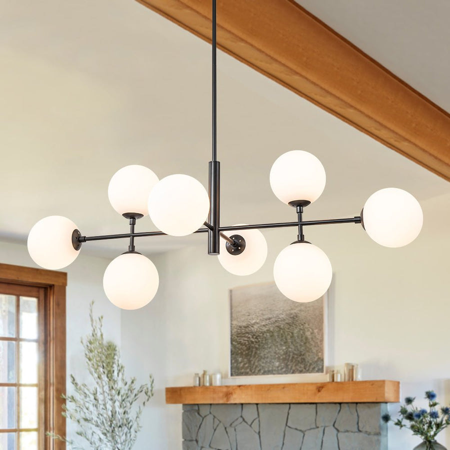 Farmhouze Light-Sputnik Opal Glass Globe Kitchen Island Pendant-Chandelier-8-Light-Black