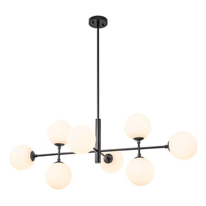 Farmhouze Light-Sputnik Opal Glass Globe Kitchen Island Pendant-Chandelier-8-Light-Black