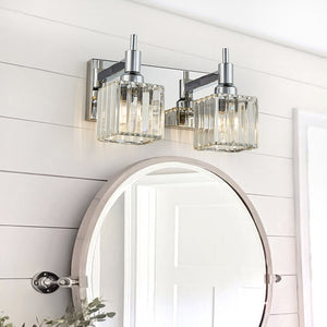 Farmhouze Light-Square Crystal Shade Vanity Light-Wall Sconce-2-Light-Chrome