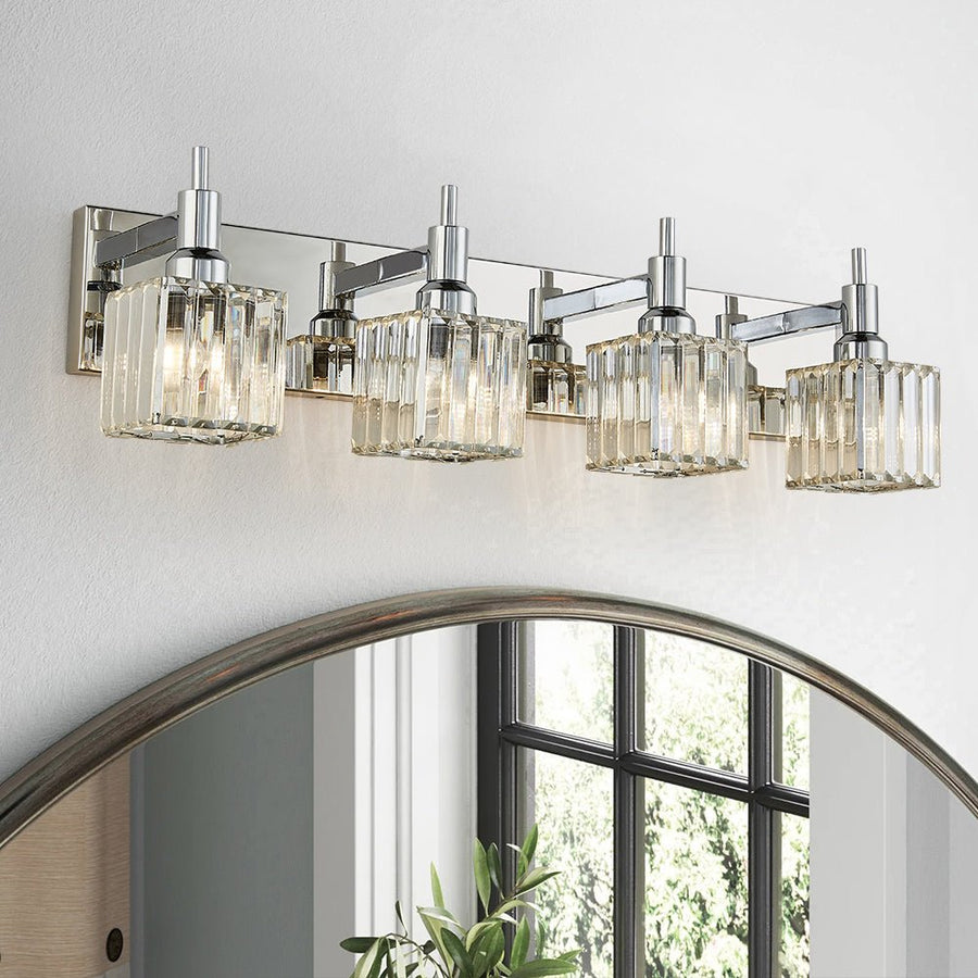 Farmhouze Light-Square Crystal Shade Vanity Light-Wall Sconce-4-Light-Chrome