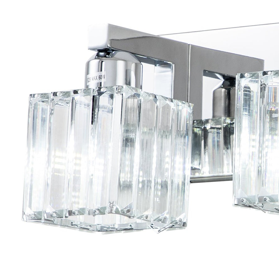 Farmhouze Light-Square Crystal Shade Vanity Wall Sconce-Wall Sconce-2-Light-Chrome