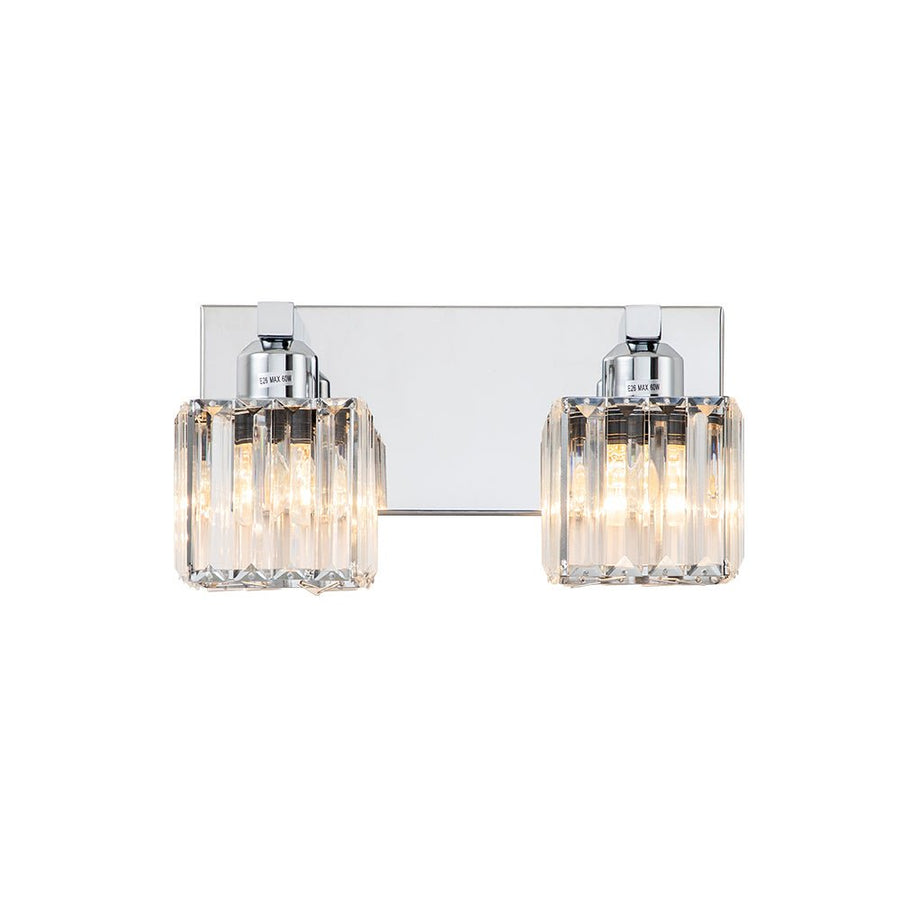 Farmhouze Light-Square Crystal Shade Vanity Wall Sconce-Wall Sconce-2-Light-Chrome