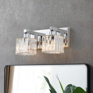 Farmhouze Light-Square Crystal Shade Vanity Wall Sconce-Wall Sconce-2-Light-Chrome