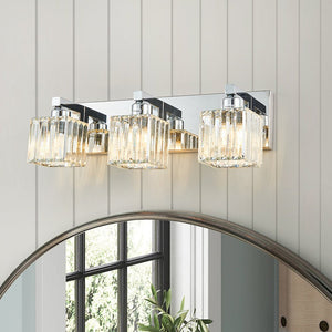 Farmhouze Light-Square Crystal Shade Vanity Wall Sconce-Wall Sconce-3-Light-Chrome