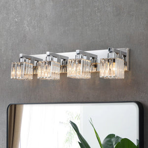 Farmhouze Light-Square Crystal Shade Vanity Wall Sconce-Wall Sconce-4-Light-Chrome