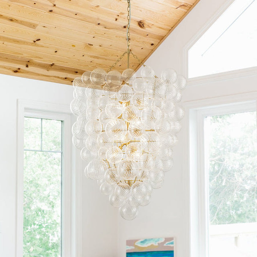 Farmhouze Light-Statement Draped Swirled Glass Globe Chandelier-Chandelier-Brass-