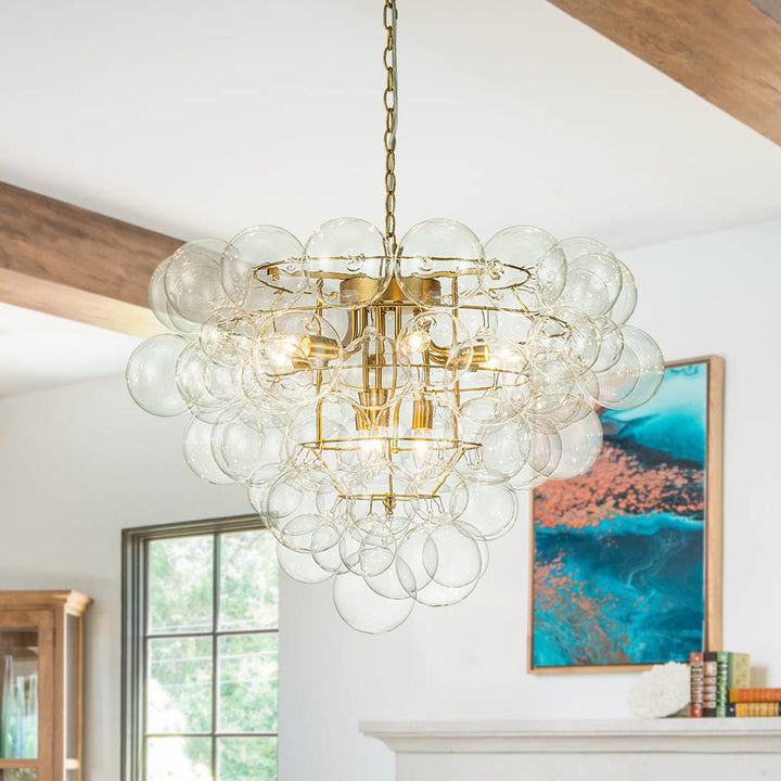 Farmhouze Light-Stunning 9-Light Glass Ball Cluster Bubble Chandelier-Chandelier-Brass-