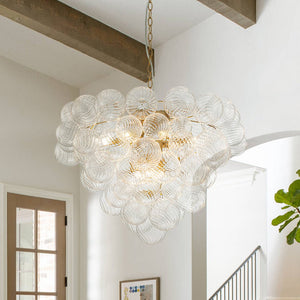 Farmhouze Light-Swirled Glass Globe Brass Cluster Bubble Chandelier-Chandelier-Brass-