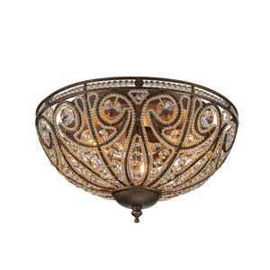 Farmhouze Light-Vintage Bronze Crystal Bowl Flush Mount Ceiling Light-Ceiling Light-Bronze-