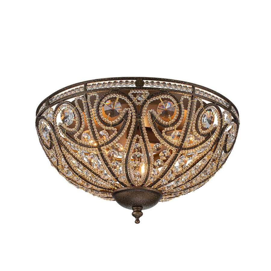 Farmhouze Light-Vintage Bronze Crystal Bowl Flush Mount Ceiling Light-Ceiling Light-Bronze-