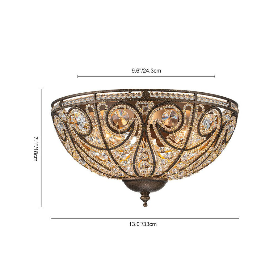 Farmhouze Light-Vintage Bronze Crystal Bowl Flush Mount Ceiling Light-Ceiling Light-Bronze-