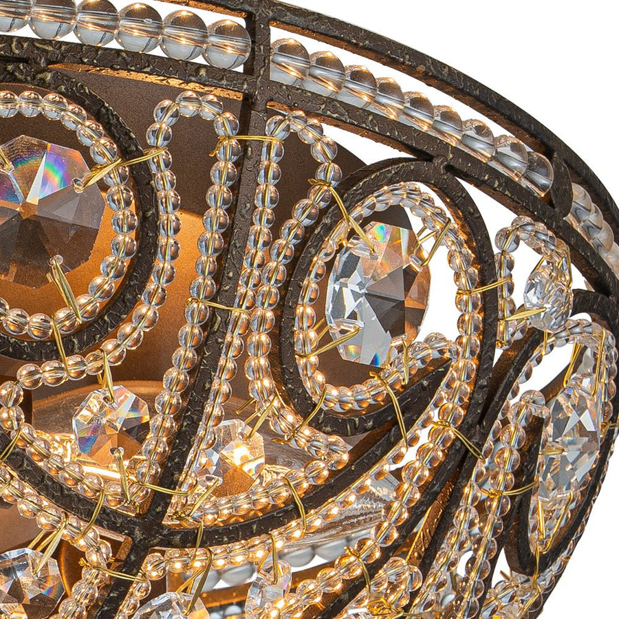 Farmhouze Light-Vintage Bronze Crystal Bowl Flush Mount Ceiling Light-Ceiling Light-Bronze-