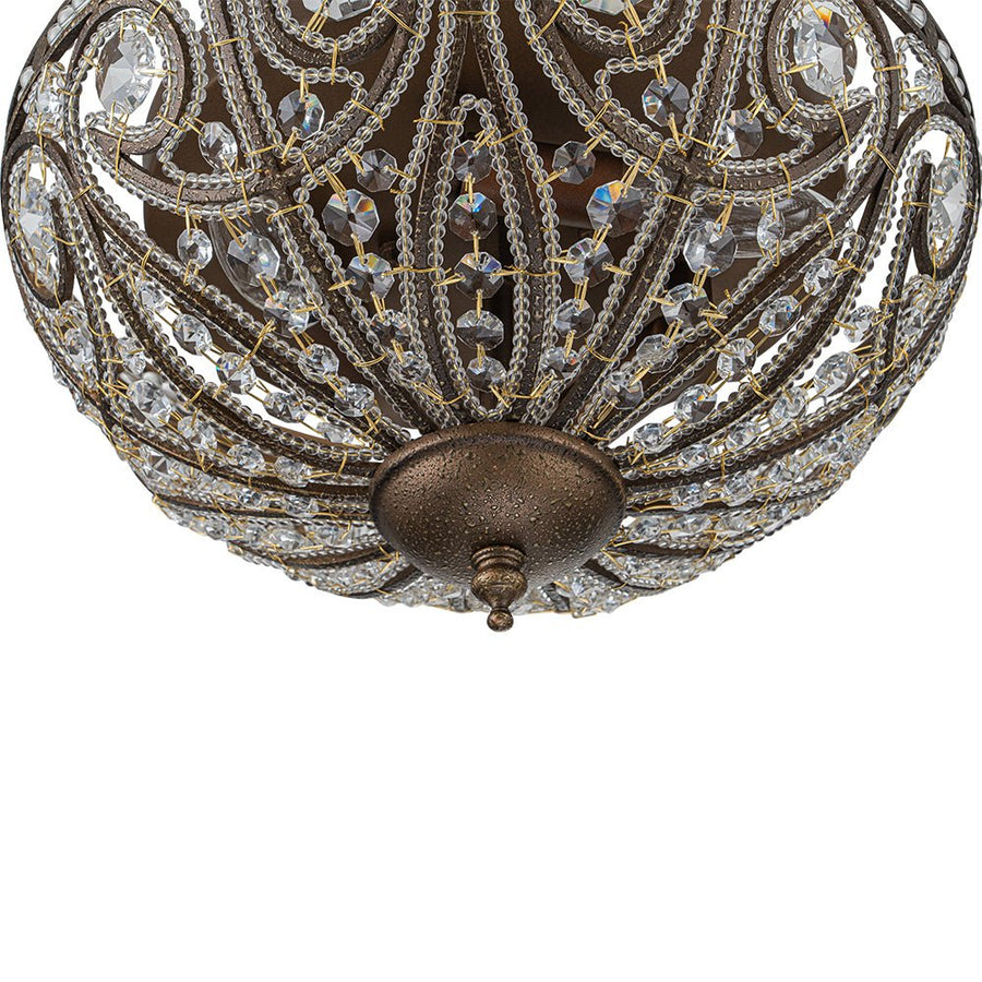 Farmhouze Light-Vintage Bronze Crystal Bowl Flush Mount Ceiling Light-Ceiling Light-Bronze-