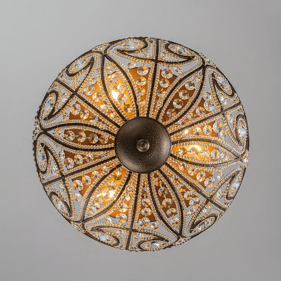 Farmhouze Light-Vintage Bronze Crystal Bowl Flush Mount Ceiling Light-Ceiling Light-Bronze-