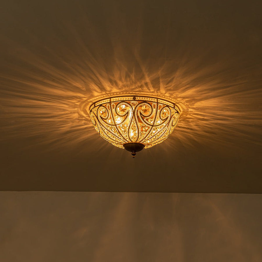 Farmhouze Light-Vintage Bronze Crystal Bowl Flush Mount Ceiling Light-Ceiling Light-Bronze-