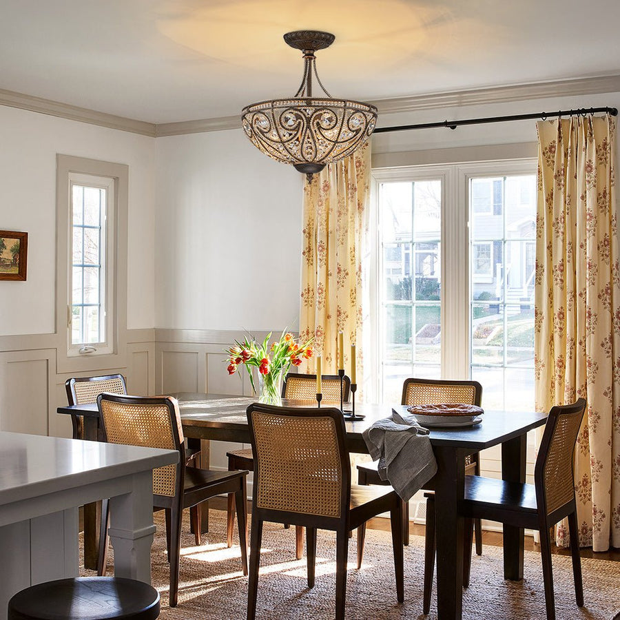 Farmhouze Light-Vintage Bronze Crystal Bowl Semi Flush Ceiling Light-Ceiling Light-Bronze-