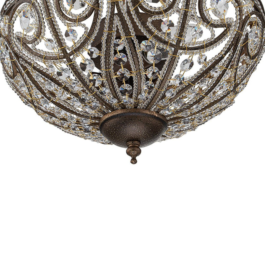 Farmhouze Light-Vintage Bronze Crystal Bowl Semi Flush Ceiling Light-Ceiling Light-Bronze-