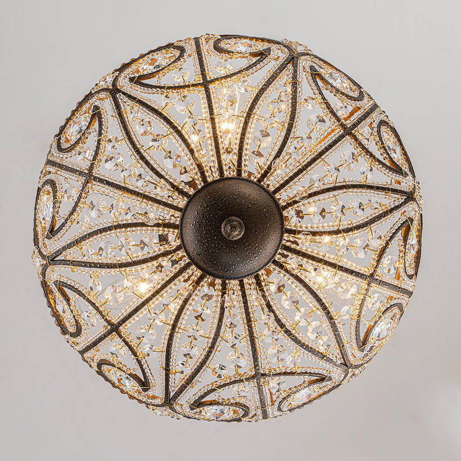 Farmhouze Light-Vintage Bronze Crystal Bowl Semi Flush Ceiling Light-Ceiling Light-Bronze-