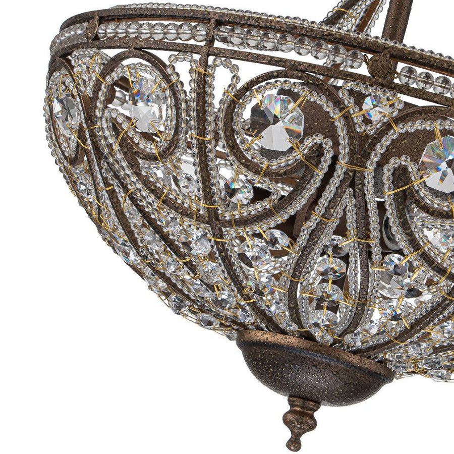 Farmhouze Light-Vintage Bronze Crystal Bowl Semi Flush Ceiling Light-Ceiling Light-Bronze-