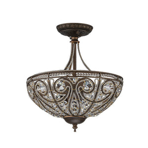 Farmhouze Light-Vintage Bronze Crystal Bowl Semi Flush Ceiling Light-Ceiling Light-Bronze-