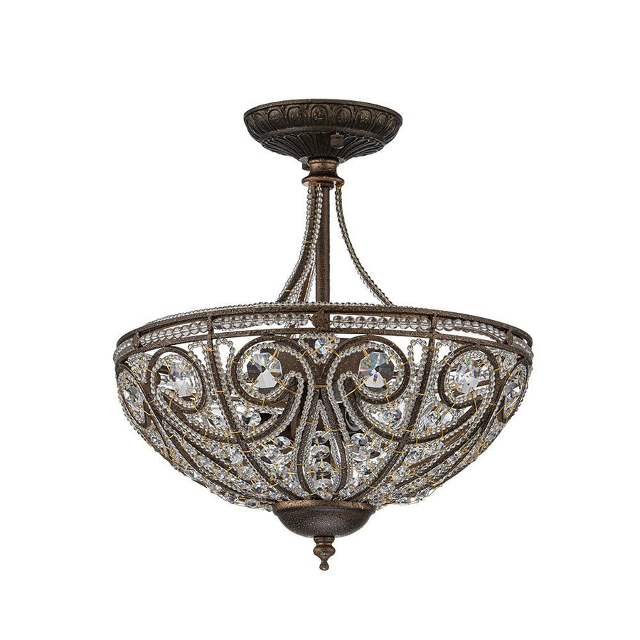Farmhouze Light-Vintage Bronze Crystal Bowl Semi Flush Ceiling Light-Ceiling Light-Bronze-