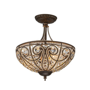 Farmhouze Light-Vintage Bronze Crystal Bowl Semi Flush Ceiling Light-Ceiling Light-Bronze-